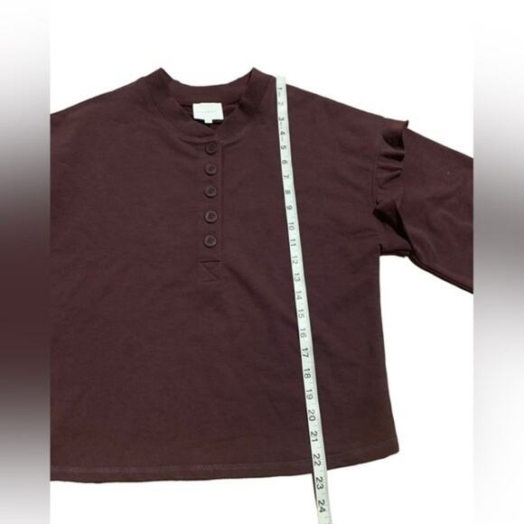 Sundays Ruffle Sleeve Long Sleeve Top Casual Fall Winter Burgundy Size XS - Picture 7 of 8